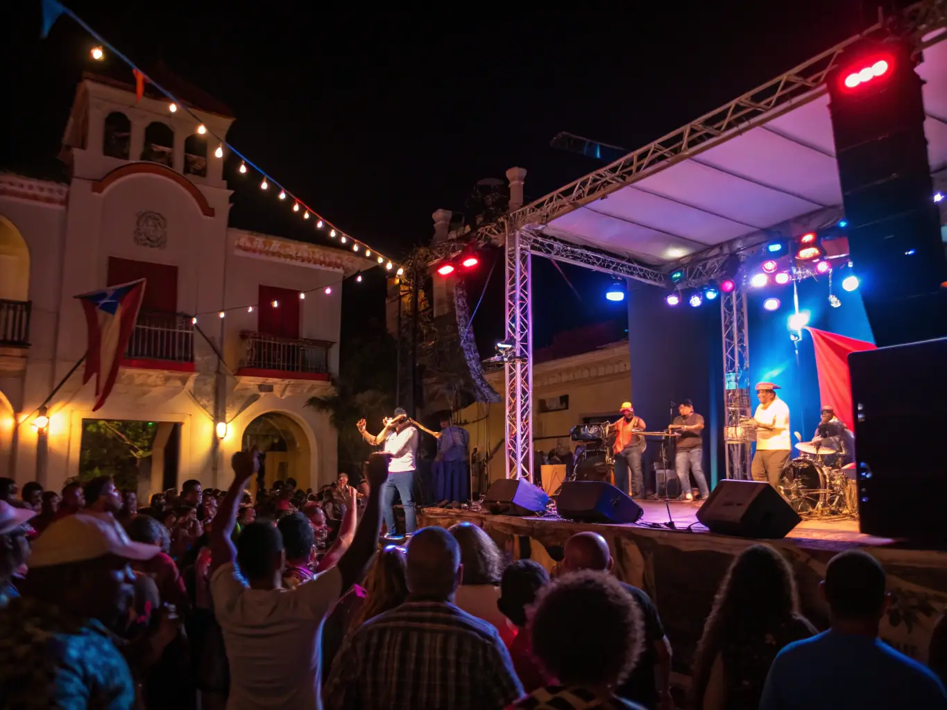 A lively image of a Latin music band performing at a community festival, capturing the essence of cultural celebration.