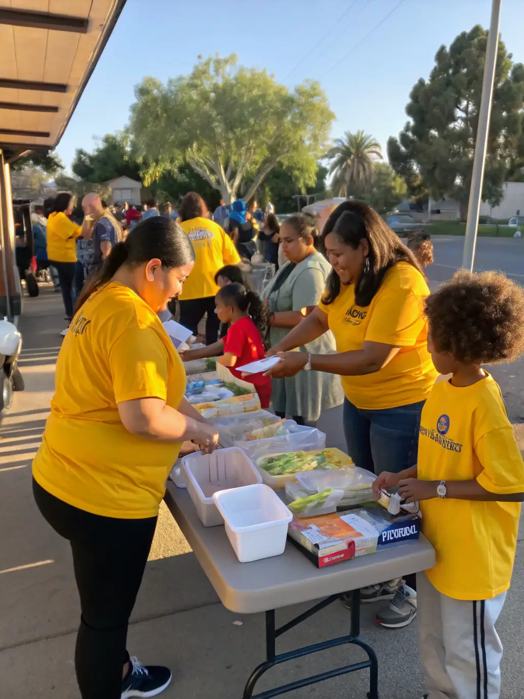 Volunteers and community members interacting at a community outreach event organized by Energie Latine Saintes, highlighting the organization's commitment to social engagement.