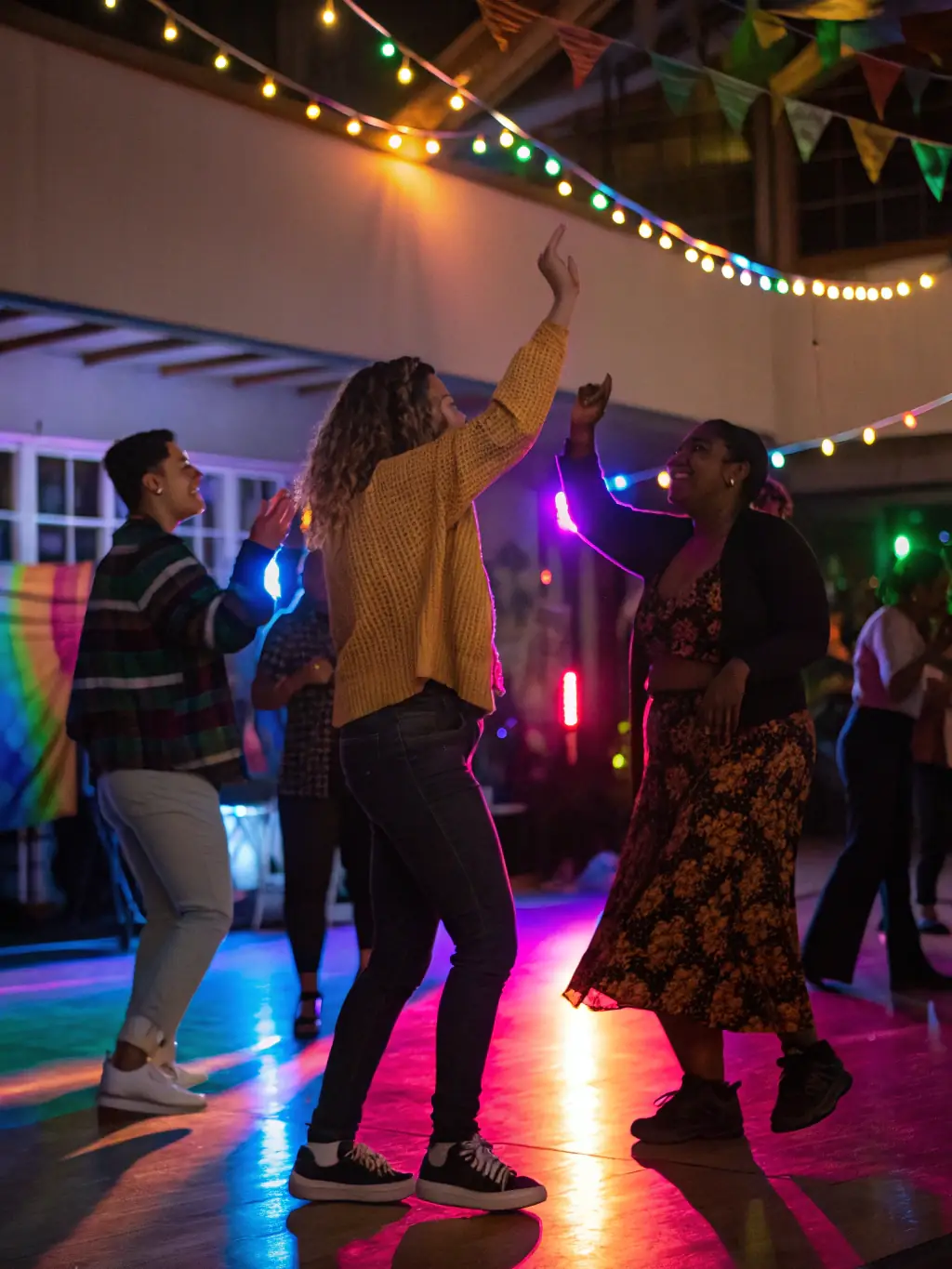 A group of diverse people participating in a Latin dance flash mob in a public square, showcasing community engagement and cultural celebration.